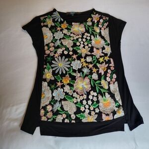 Anthropologie Eva Franco Embroidered Floral Top XS Boho Cottagecore